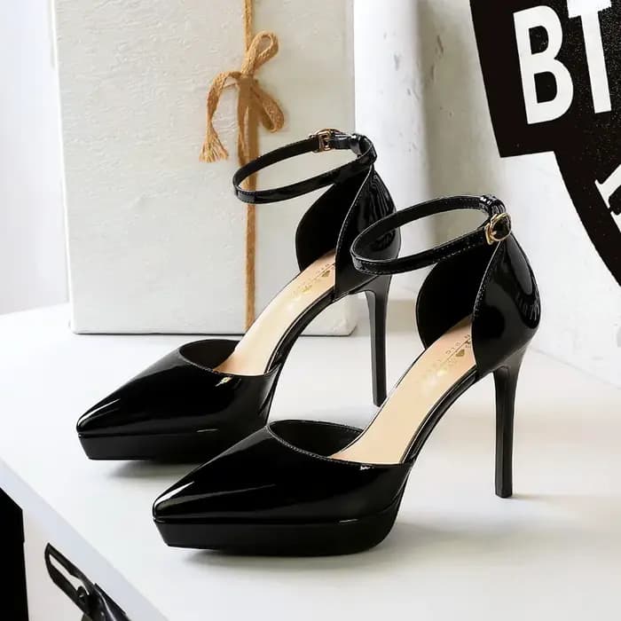 Femmes 10.5cm talons hauts dame Sexy boucle droite plate-forme pompes femme élégant en cuir