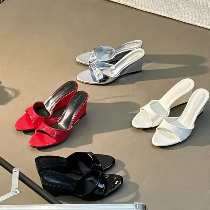 2026 Mules à talon compensé pour femme, confortables, à bout ouvert, à enfiler, en cuir verni, pour l'extérieur, le quotidien et les soirées