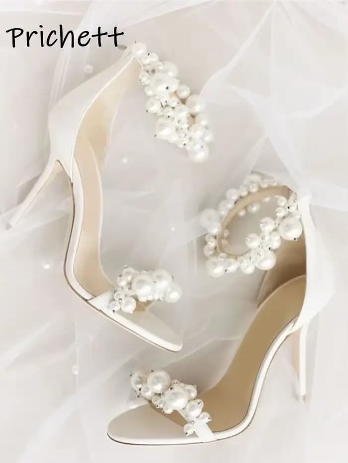 Perle sangle droite sandales en Satin noir blanc solide bande de cheville tout Match chaussures à bo