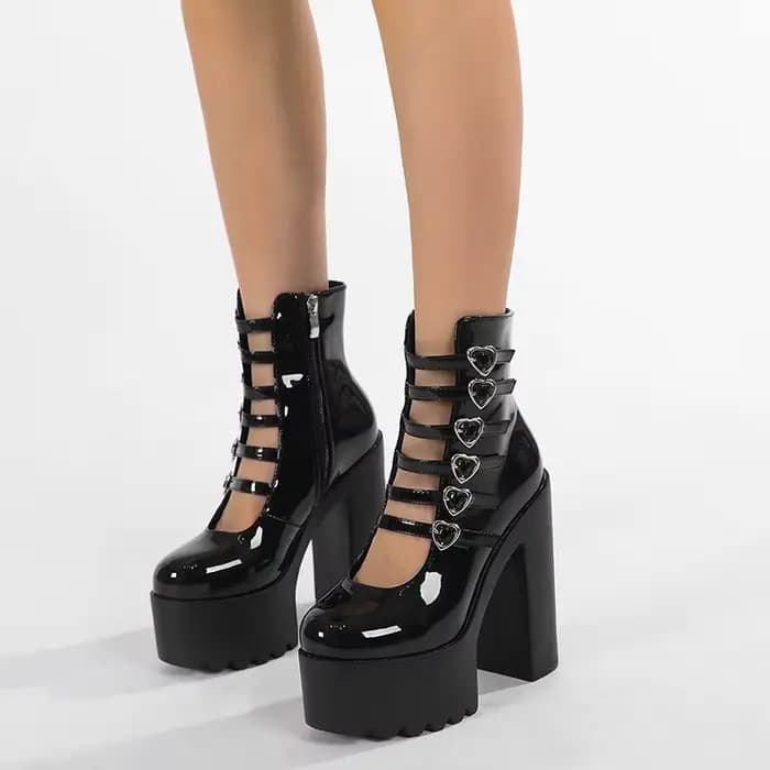 Gdgydh escarpins à talons bloc pour femmes mode Multi boucle sangle coeur conception chaussures habillées fermeture