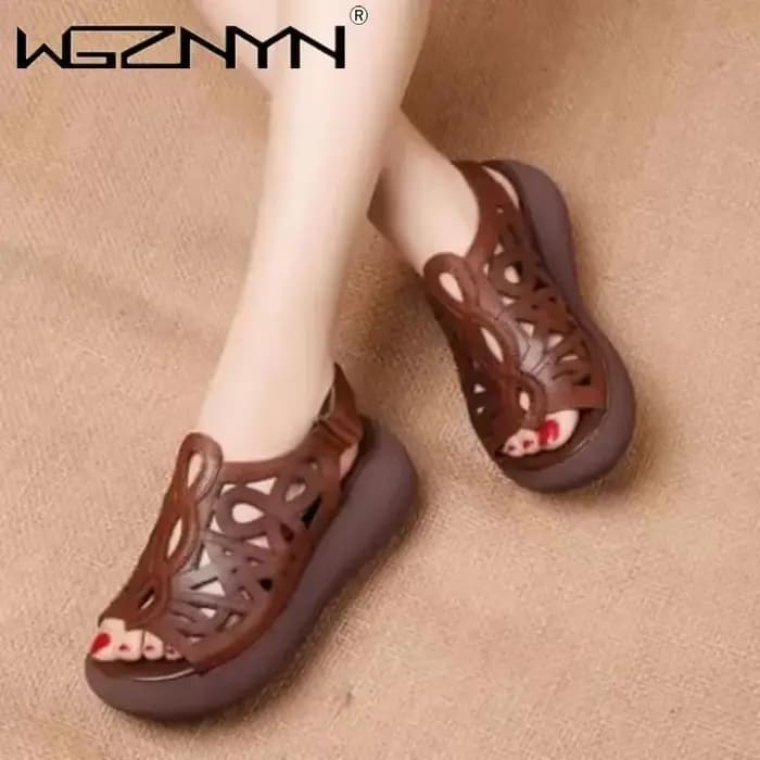 Sandales d'été en cuir PU véritable pour femmes, chaussures à talons hauts, plateforme creuse, bout ouvert, Zapatos De Mujer, nouvelle collection 2025