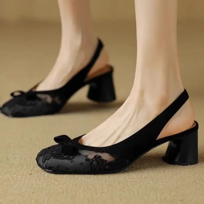 Sandales à talons hauts en dentelle pour femmes, chaussures De styliste à talons avec nœud, escarpins épais élégants, robe De soirée, été, 2025