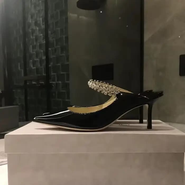 Mules en cuir élégantes à bout pointu, sandales à talons hauts ornées de strass, chaussures de soiré