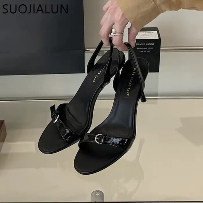 SUOJIALUN-Chaussures de gladiateur élégantes pour femmes, sandales à talons hauts fins, escarpins ha