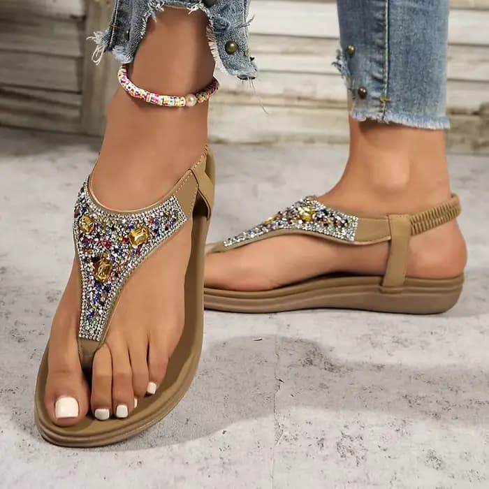 Mode strass bohème sandales femmes 2025 été pince orteil appartements plage