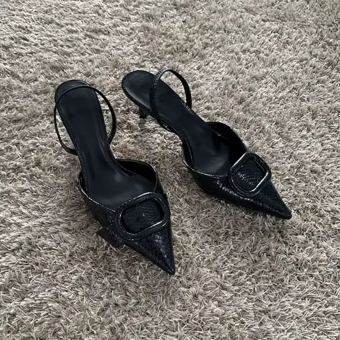 Escarpins en cuir noir pour femmes, chaussures élégantes à bout pointu pour le travail au bureau, à