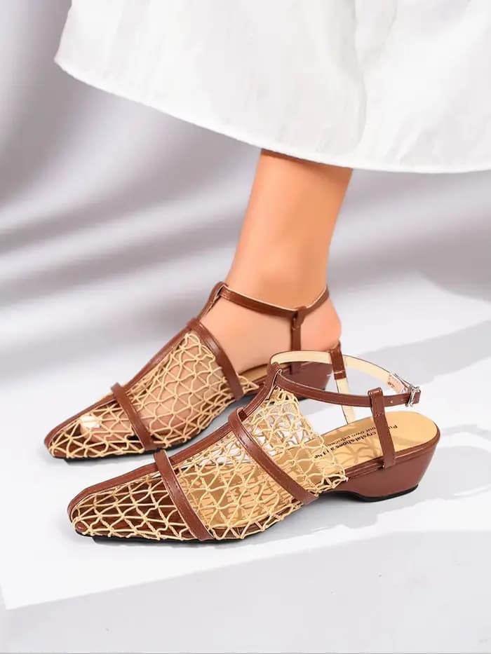 Sandales à talon carré en maille respirante - Chaussures d'été confortables pour femmes