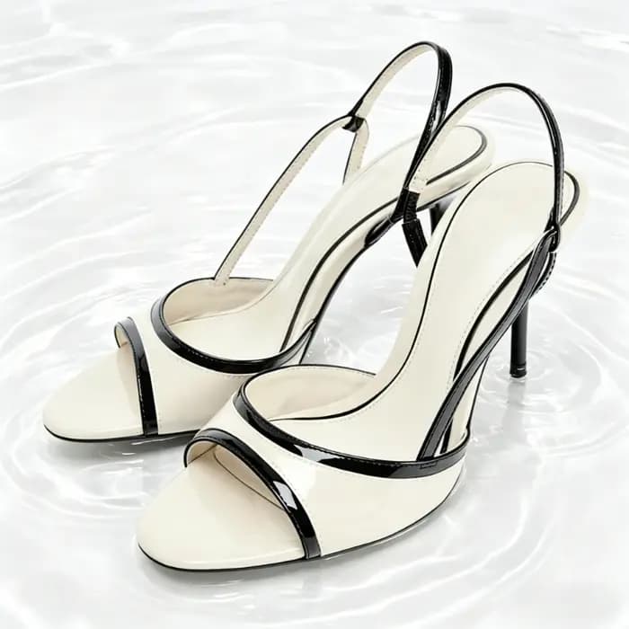 Sandales à talons slingback bicolores noir et blanc pour femme, chaussures de créateur en similicuir