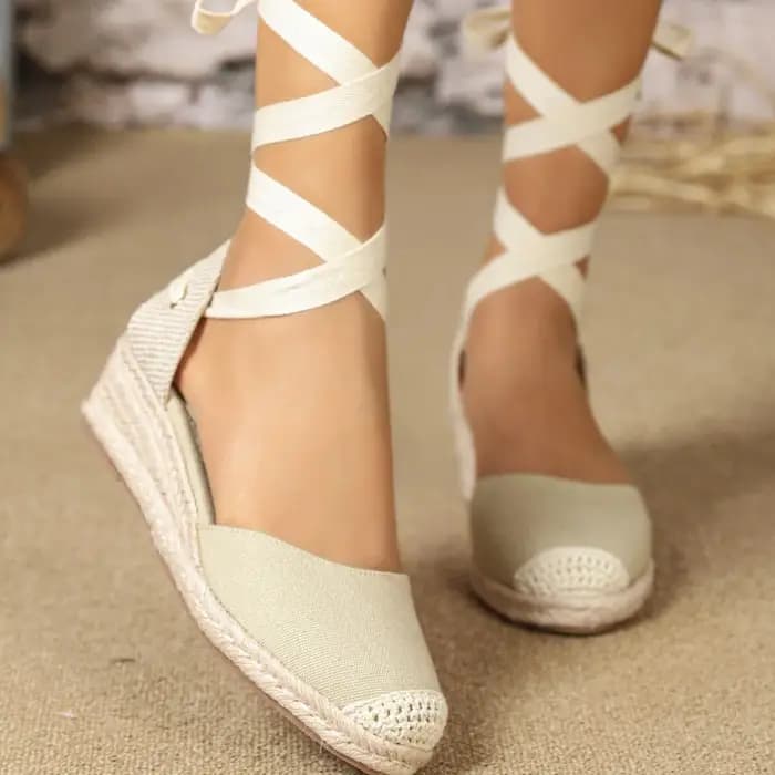 Sandales compensées en espadrille à lacets pour femmes