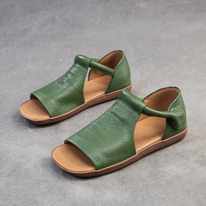 Sandales en cuir de vache faites à la main en cuir véritable bout rond tissé à la main sandales romaines légères creuses sandales décontractées à bouche de poisson