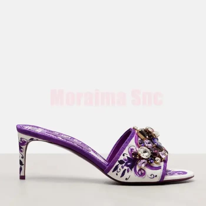 Mules de luxe en cristal scintillant, couleurs mélangées, bout rond ouvert, talon aiguille moyen, sexy et tendance, pour femmes, parfaites pour l'été et les banquets 2026