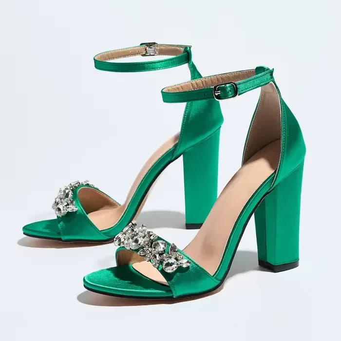 Sandales de luxe à talons hauts pour femmes, ornées de strass, en satin, chaussures de créateur à bout ouvert, avec boucle à la cheville, ajourées, élégantes pour banquets et soirées