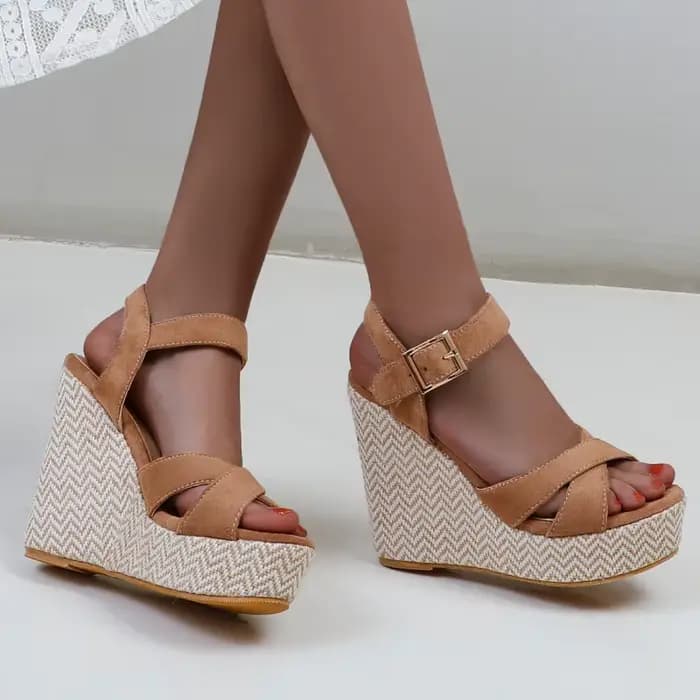 Sandales à talons compensés pour femmes, tongs de gladiateur à plateforme et talons hauts, chaussures de soirée tricotées noires et roses, grande taille 45, été 2026