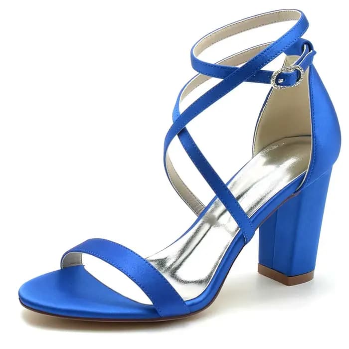 Sandales à talons en Satin pour femmes, chaussures de mariée, bout ouvert, sangle croisée, boucle, soirée, bal