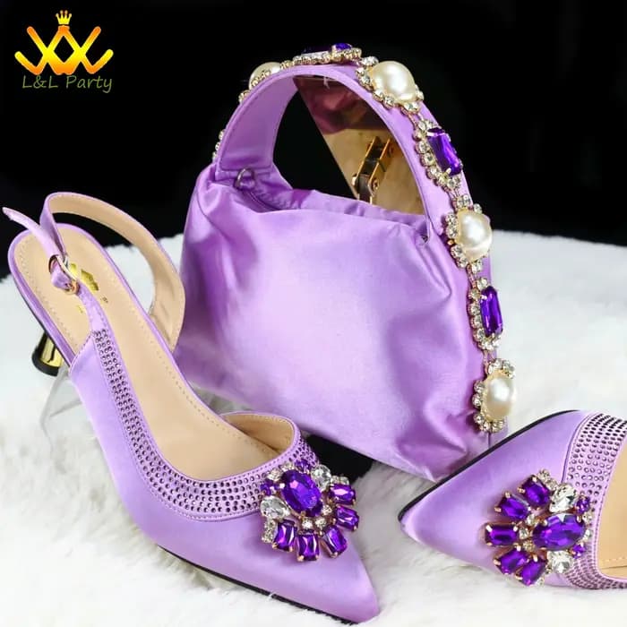 Cristal brillant nouveautés confortable talon moyen couleur vert citron hiver nouvelles chaussures africaines et ensembl