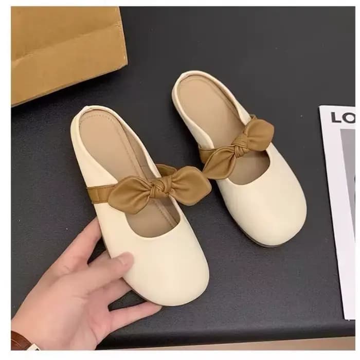 Mules beige et marron à blocs de couleur, avec nœud décoratif, chaussures plates à enfiler, confortables, semelle souple, décontractées, pour la marche quotidienne, le bureau, chaussures pour femmes