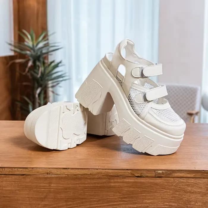 Sandales femme en cuir véritable nouvelle plate-forme talons hauts 2025 chaussures pour femmes maille respirant