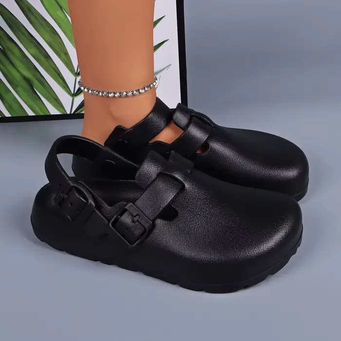 Chaussures de créateur pour femmes, talons à plateforme, boucle réglable, chaussures de Chef légères et imperméables, sabots mules noirs, décontractées et confortables