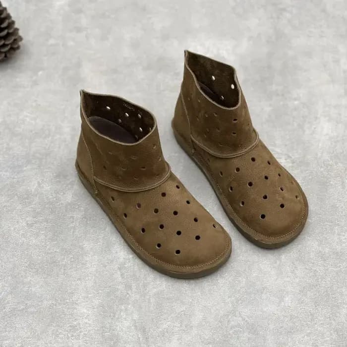Careaymade-bottines en cuir véritable chaussures plates bout rond Slip-On évider bottes courtes de haute qualité décontr