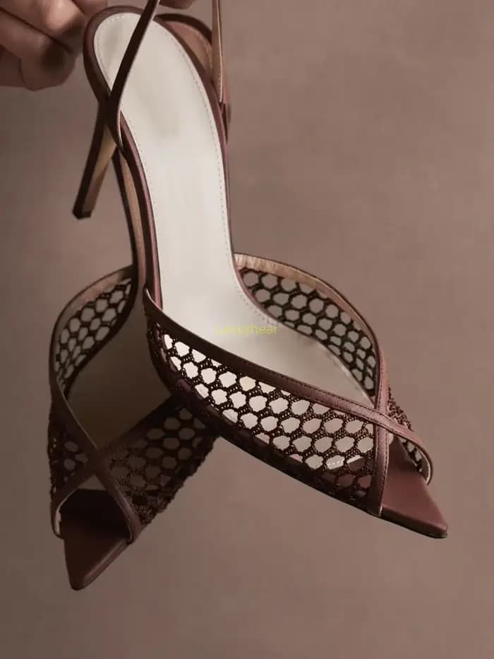 Peep Toe Net Slingback cheville chaîne sandales Sexy évider bout pointu talon mince nouveautés mode femmes chaussures modernes