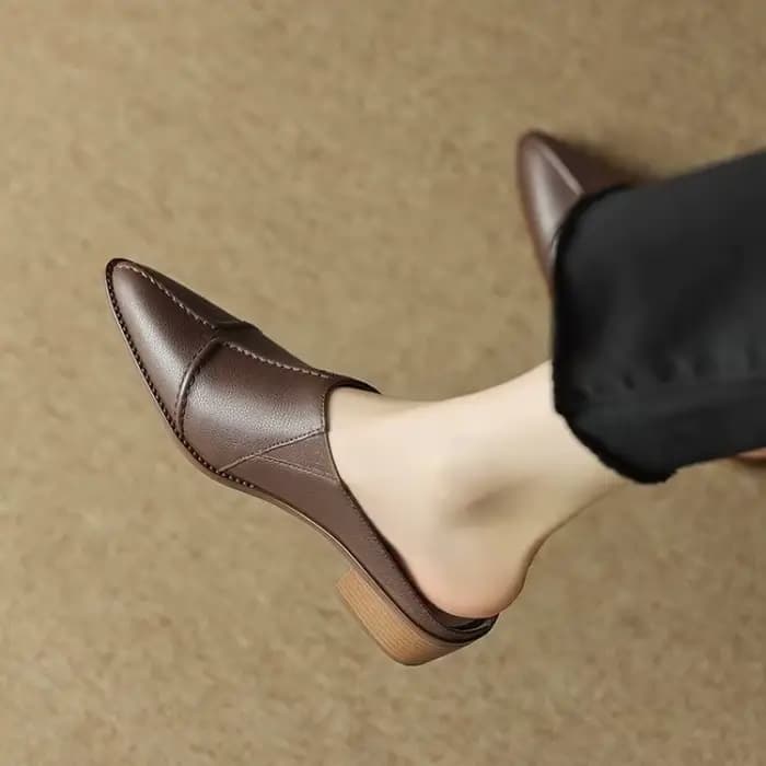 Mules Sexy à talons hauts pour femmes, pantoufles à semelle en cuir, Mules à plateforme à bout pointu, chaussures à enfiler
