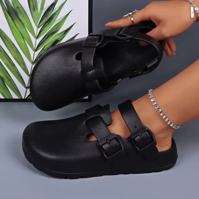Chaussures de créateur pour femmes, talons à plateforme, boucle réglable, chaussures de Chef légères et imperméables, sabots mules noirs, décontractées et confortables