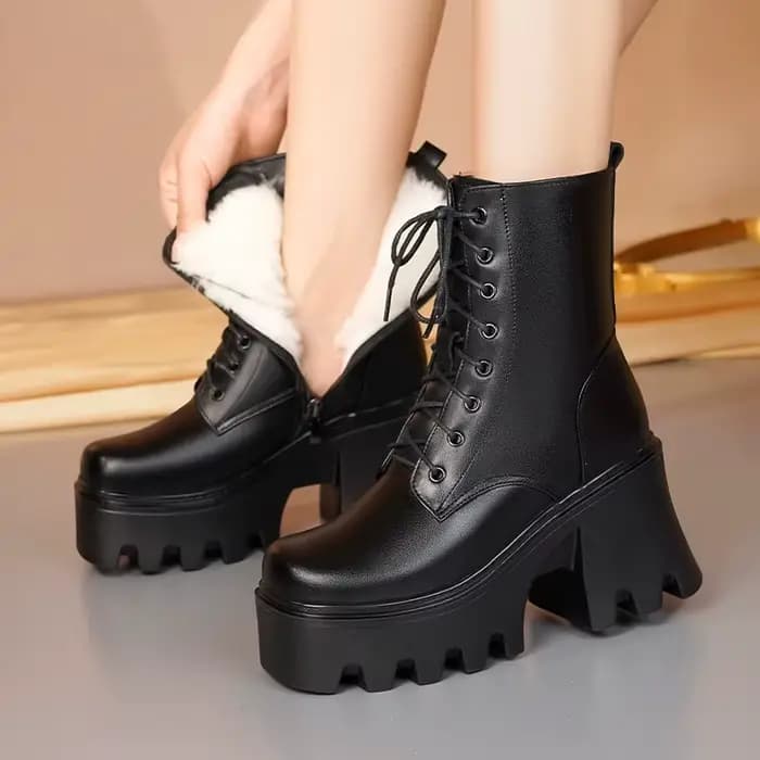 AIYUQI – bottines à plateforme et talons hauts pour femme, bottes d'hiver chaudes en cuir véritable