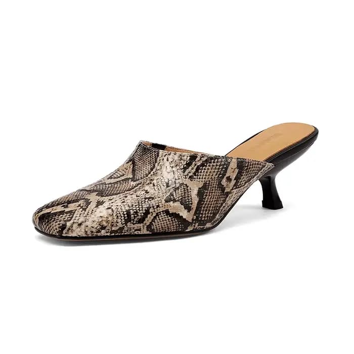 SmallHut Nouvelle Tendance Été Mules Femme en Cuir Fendu Motif Serpent Jaune Bleu Beige Noir Marron