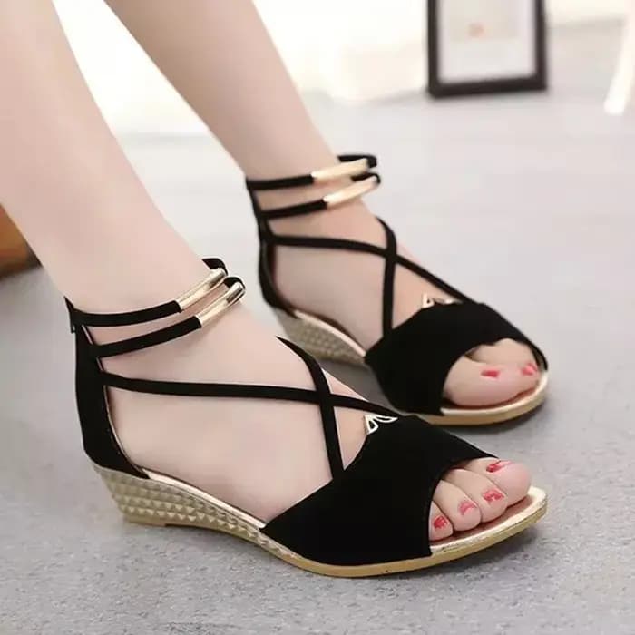 Peep toe sandales femmes chaussures d'été femmes sandales à talons compensés mode été dames chaussures compensées femme sandale noir rouge bleu A679