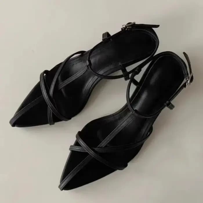 Big 42 chaussures à talons bas été nouvelle ceinture Fine pointue Interlace ligne de boucle en métal avec semelle