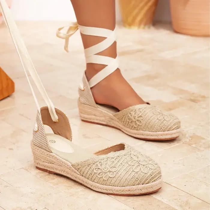 Sandales compensées en corde de lin tressée à bout ouvert, style romain, grandes tailles, pour femme, été, automne, printemps