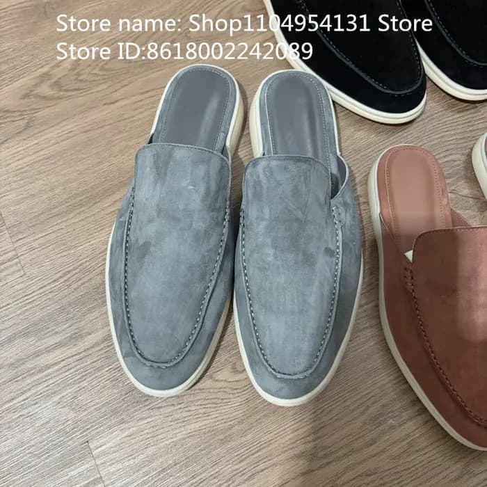 Mules d'été en daim de mouton, sandales colorées, mocassins décontractés, chaussures de marche pour femmes en cuir véritable, pantoufles
