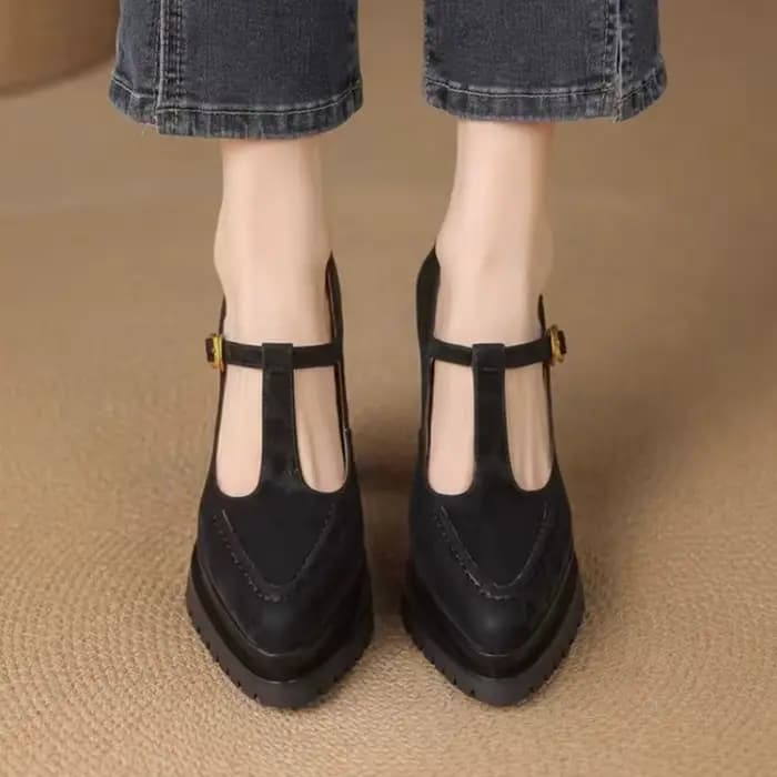 Chaussures simples à talons hauts, nouvelles chaussures à bout pointu en daim avec sangle antidérapante, plateforme antidérapante à talons bloc