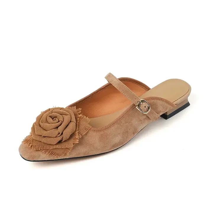 Mules d'été en daim de mouton pour femmes, chaussures en cuir, pantoufles carrées à talons bas, couverture Parker, slingback fleur, sandales vertes, nouveau