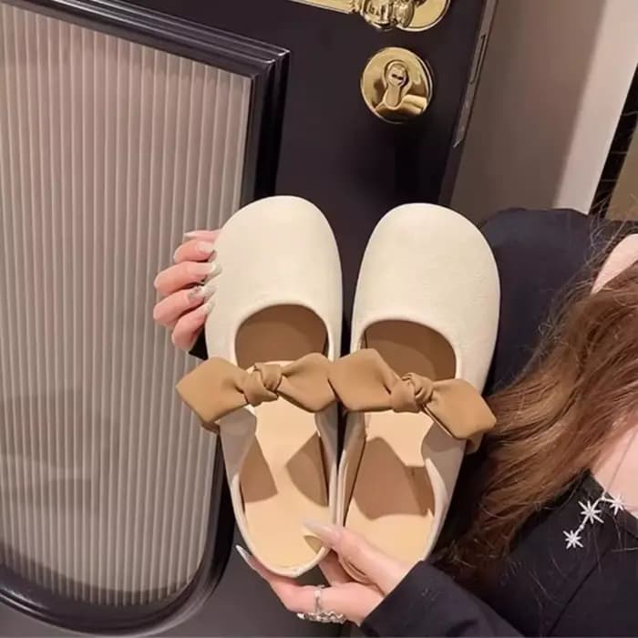 Mules beige et marron à blocs de couleur, avec nœud décoratif, chaussures plates à enfiler, confortables, semelle souple, décontractées, pour la marche quotidienne, le bureau, chaussures pour femmes