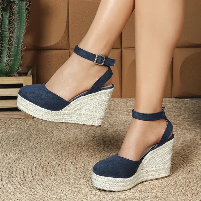 LIHUAMAO sandales à talons en daim compensées espadrilles chaussures plate-forme