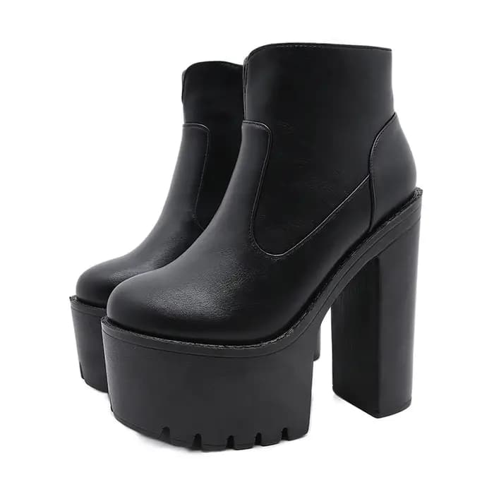 Gdgydh femmes couleur unie bloc bottes à talons mode côté fermeture éclair plate-forme