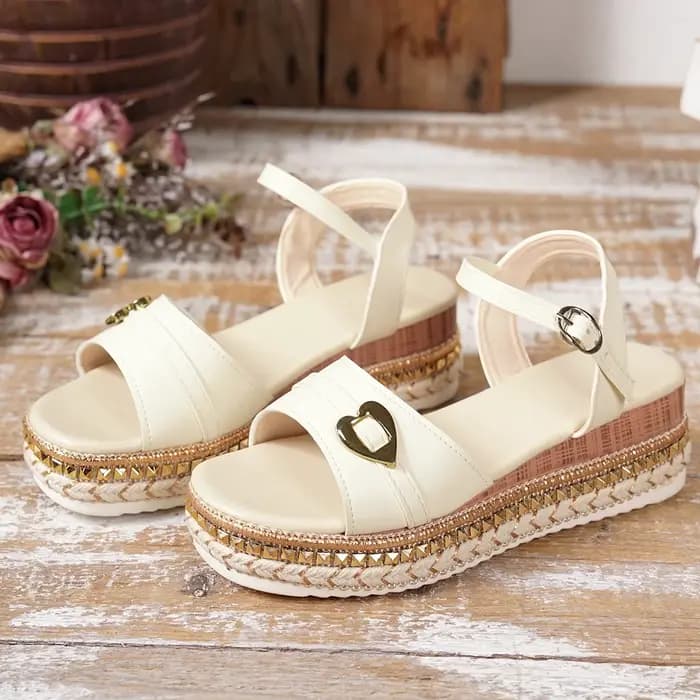 Sandales compensées vintage à bride cheville pour femme