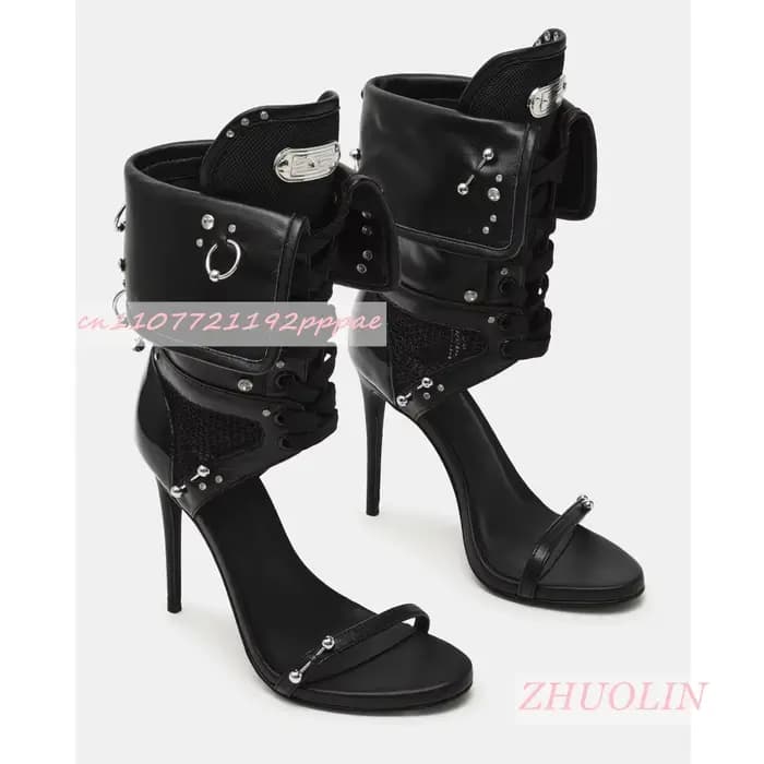 Nouvelles sandales bottes d'été 2026 noires à clous pour femme