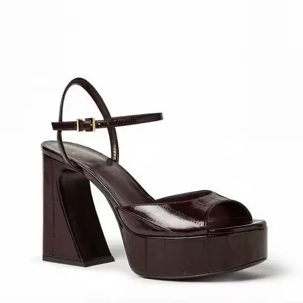 Sandales à plateforme pour femmes en cuir verni orange, à bout ouvert, avec découpes géométriques, t