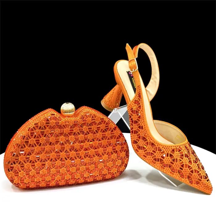 Nouvel ensemble élégant de talons hauts verts à bout pointu et sac assorti avec motif diamant pour tenue de soirée femme