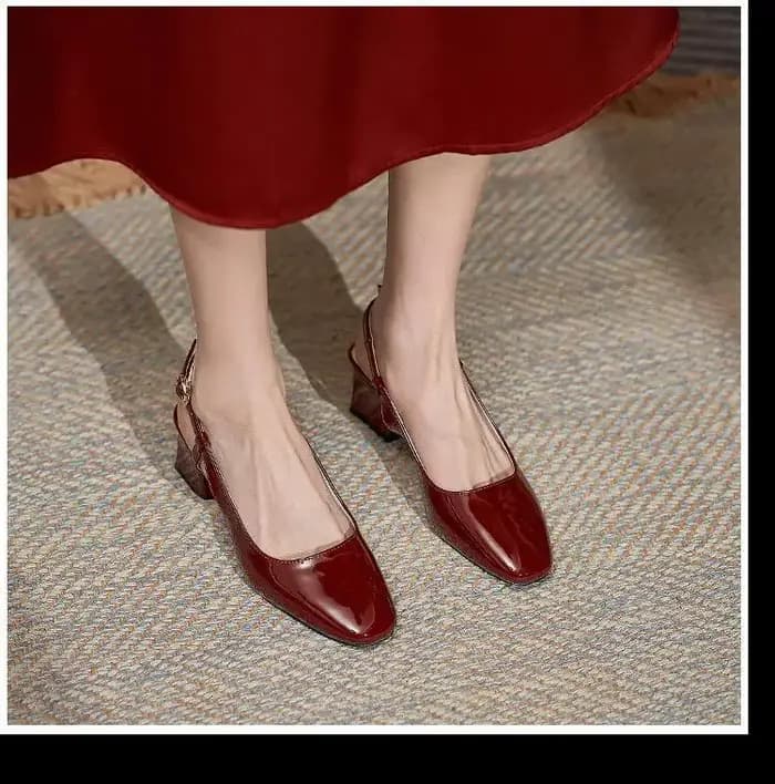 Taille 31-43 été nouveau bloc 5cm talons hauts femmes chaussures en cuir verni tête carrée boucle