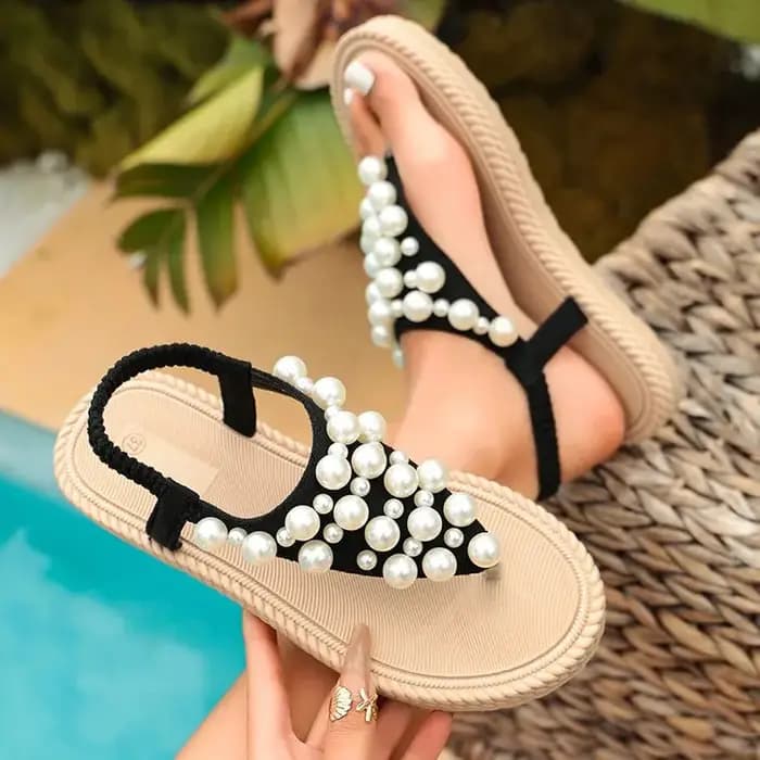 Sandales de plage de luxe décorées de perles pour femme