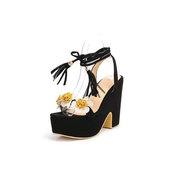 Sandalias De Mujer fond épais compensées glands fleur cheville croix cravate plate-forme sandales ta