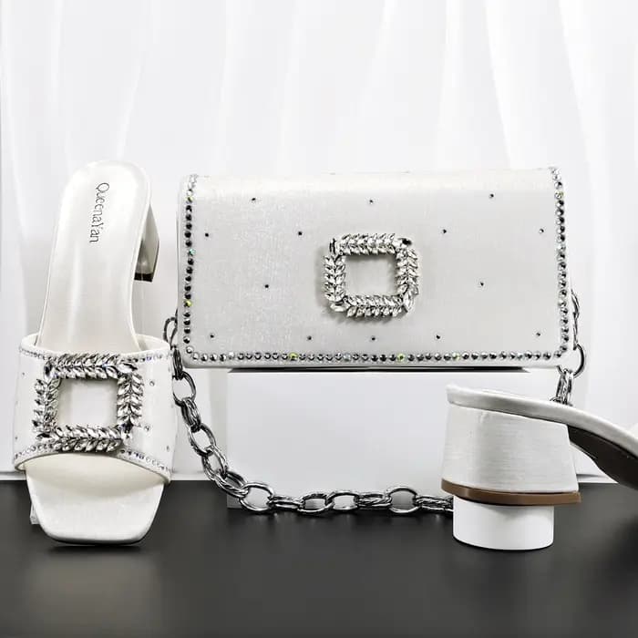 Ensemble élégant de chaussures et de sac de soirée pour femmes, design italien, sandales à talons hauts à bout ouvert avec strass orange, parfaites pour les mariages