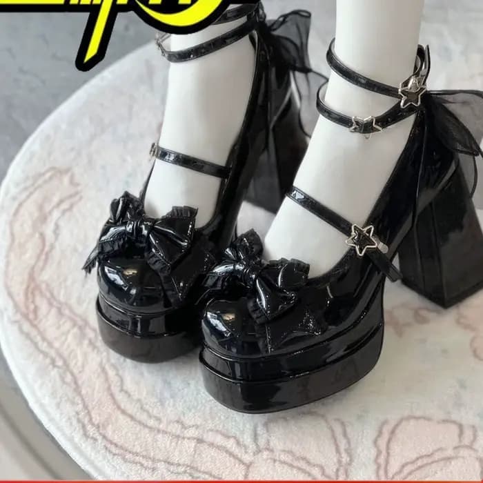 Nouvelles Chaussures Noires à Talons Hauts pour Femmes, Talon Carré, Plateforme Imperméable, Style D