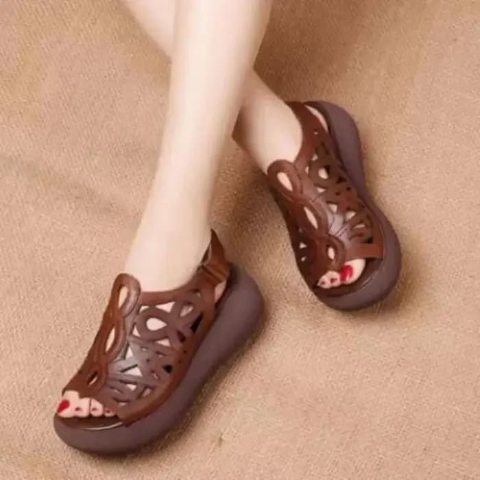 Sandales d'été en cuir PU véritable pour femmes, chaussures à talons hauts, plateforme creuse, bout ouvert, Zapatos De Mujer, nouvelle collection 2025