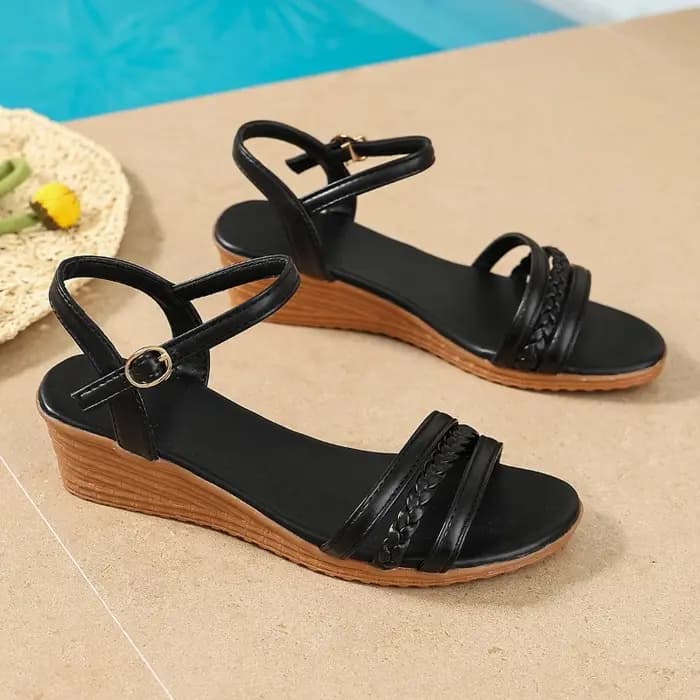 Sandales compensées d'été pour femmes en cuir PU