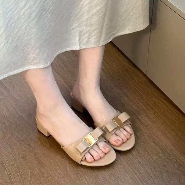 Mules pour femmes à bout ouvert, talon carré bas, aspect cuir, avec nœud décoratif, à enfiler, décontractées, pour le quotidien, l'été et l'extérieur