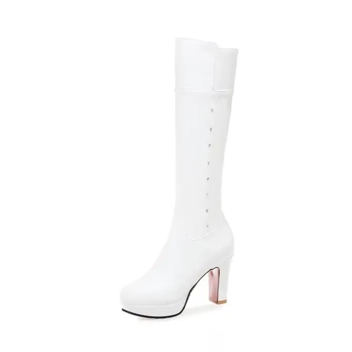 Botas De Mujer bottes hautes femmes automne hiver talons hauts noir blanc en cuir robe De soirée bureau longue